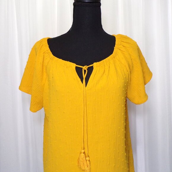 89th & Madison Yellow Gold Swiss Dot Top Womens size Small Tassels Flare Sleeve - Picture 5 of 10